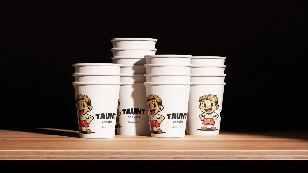 Aplicação da identidade visual da marca Taunt Cookies