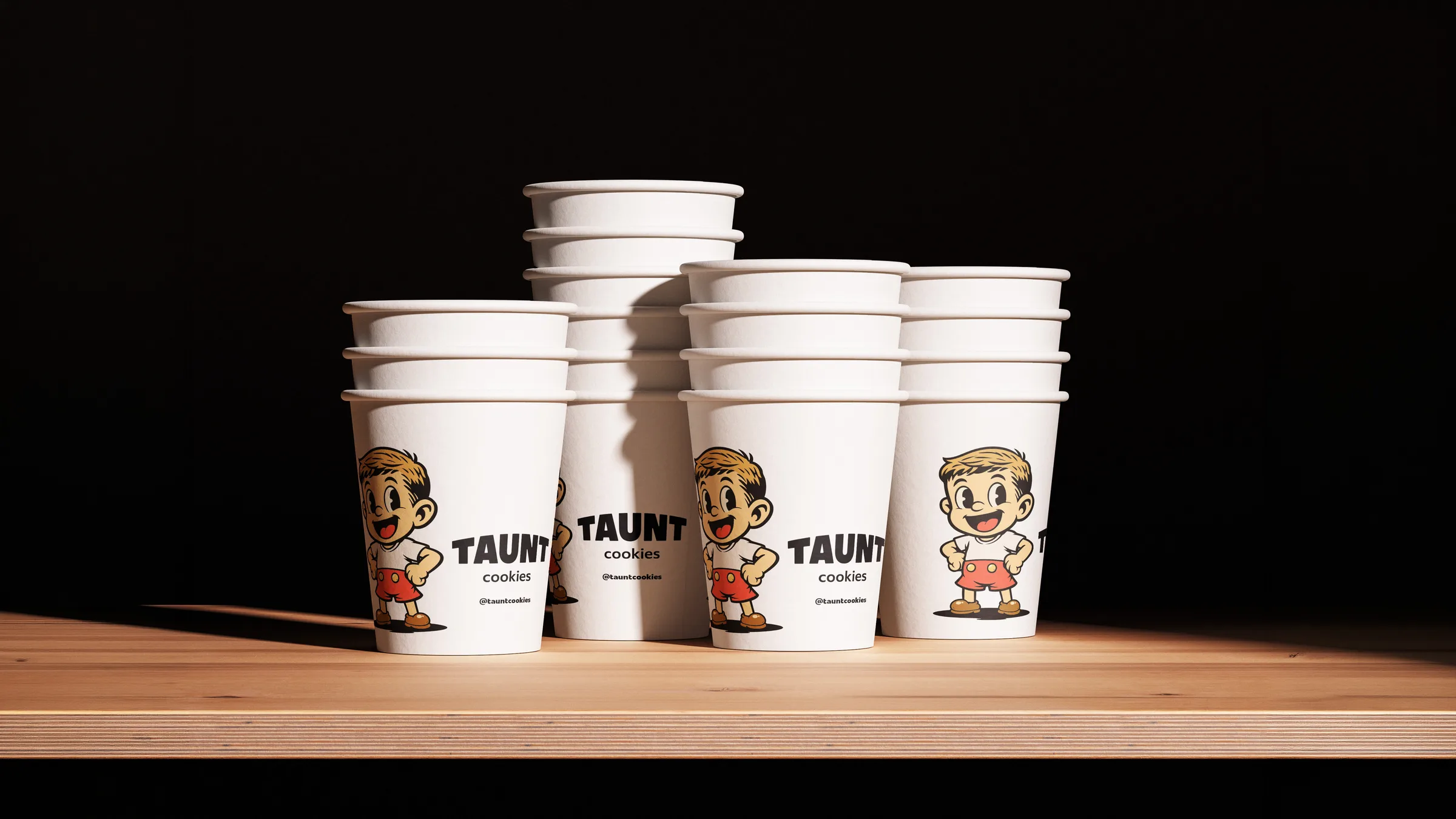 Aplicação da identidade visual da marca Taunt Cookies